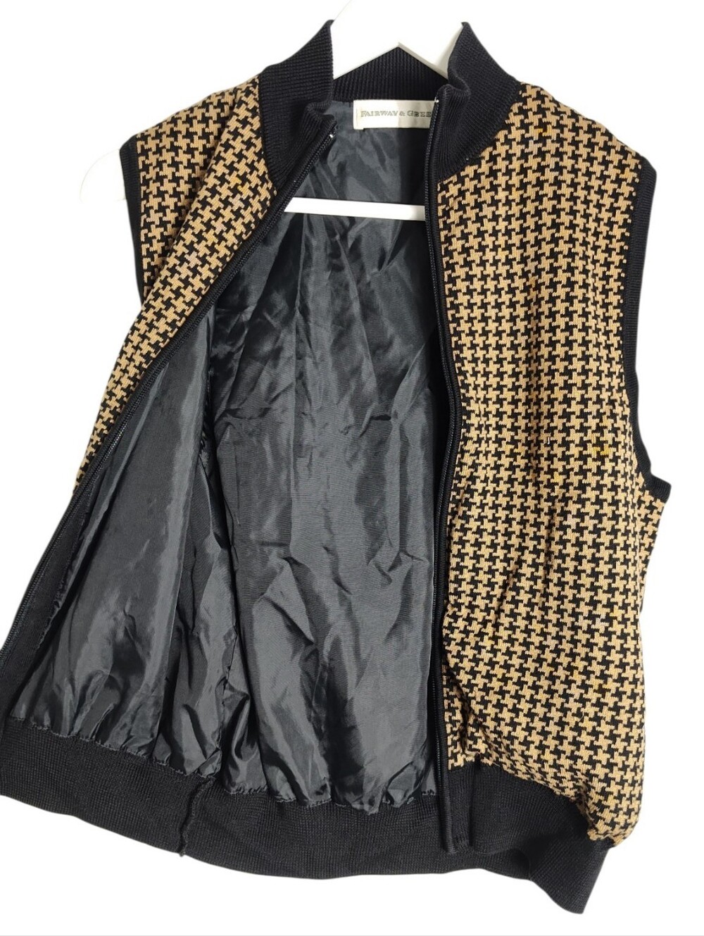 Pima Cotton Fairway & Greene Full Zip Houndstooth Sweater Vest Small